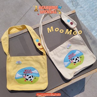 ꒰ทักก่อนสั่ง꒱ กระเป๋าผ้าแคนวาสสุดน่ารัก พิมพ์ลายวัว Moomooo แถมฟรีเข็มกัด