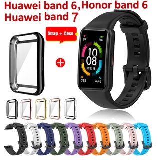 สินค้า 🔥New🔥 สาย Huawei band 6 / Huawei band 7 สาย + เคส Huawei band 7 , Honor band 6 สาย Huawei band 6 pro Silicone Strap สายนาฬิกา Huawei band 6 Case TPU Full Screen Covered Protector Soft Cover สายนาฬิกา Huawei band 6 Protector