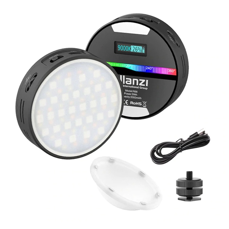 ulanzi-รุ่น-r66-rgb-vlog-light-ไฟวงกลมติดหัวกล้อง-ปรับแสงไฟ-2500-9000k-มี-softbox-ปรับแสงได้หลากสี-ชาร์จไฟได้