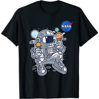 เสื้อยืดผ้าฝ้ายพรีเมี่ยม เสื้อยืด พิมพ์ลายนักบินอวกาศ ดาวเคราะห์ ไอศกรีม Nasa