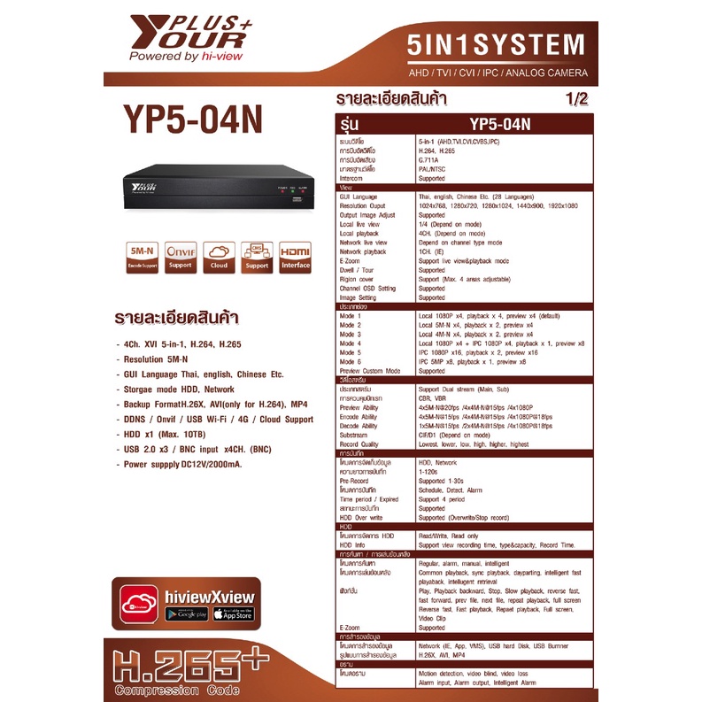 เครื่องบันทึกกล้องวงจรปิด-yourplus-รุ่น-yp5-04n-สินค้าของแท้รับประกันศูนย์-2-ปี-สามารถออกใบกำกับภาษีได้