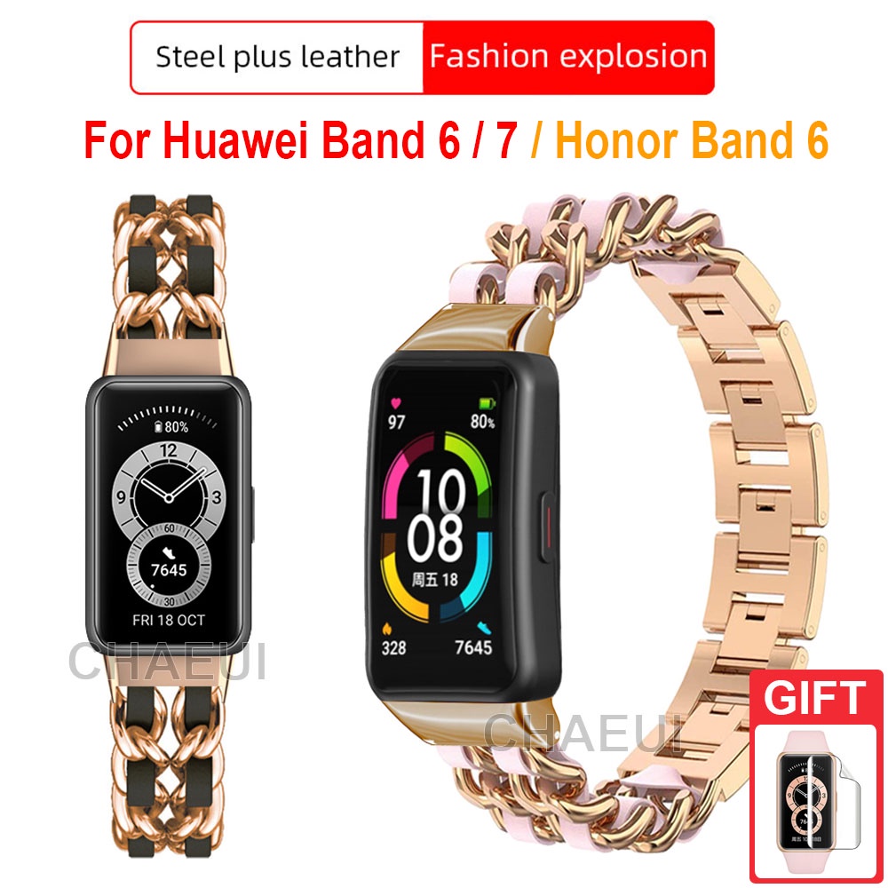 ภาพสินค้าสายนาฬิกาข้อมือ สายหนัง สเตนเลส หรูหรา แบบเปลี่ยน สําหรับ Huawei Band 8 7 6 / Honor Band 6 จากร้าน chaeui.th บน Shopee ภาพที่ 1
