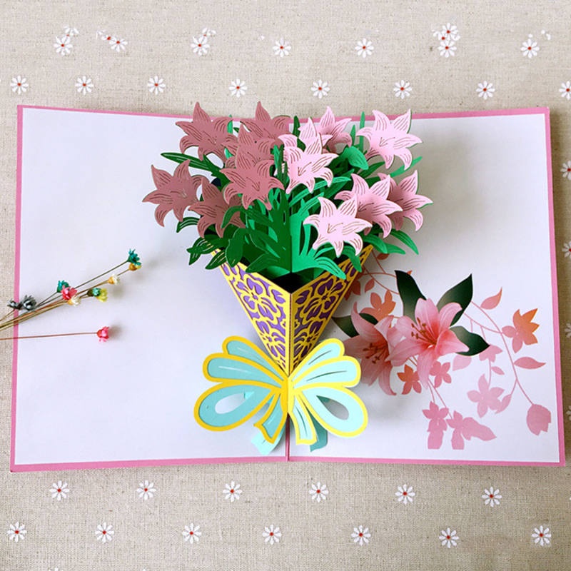 การ์ดยินดี-ดอกไม้-ของขวัญวันพิเศษ-ป็อปอัพ-handmade-pop-up-flower-gift-card-3d