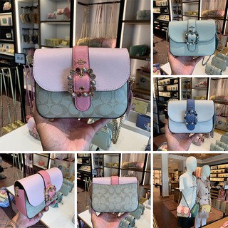 Coach ใหม่ผู้หญิงกระเป๋า Gemma ทรงกล่องพร้อมกระเป๋าสะพาย crossbody แบบฝาพับเพชร C1421 C3451 C2781