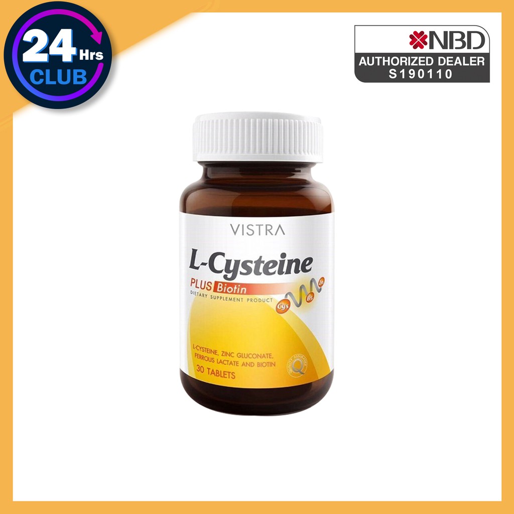 ภาพสินค้า))Vistra L-Cysteine Plus Biotin 30 Tablets วิสตร้า แอลซิเทอีน ไบโอติน จากร้าน 24hours240 บน Shopee ภาพที่ 1