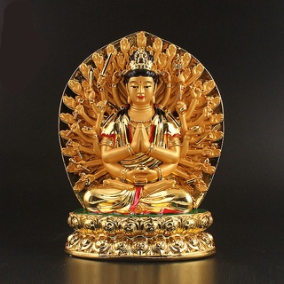 19 ซม.ชุบทองเรซิ่น Avalokitesvara Kwan Yin รูปปั้นพันมือพระโพธิสัตว์ประติมากรรมตกแต่งบ้านสำหรับโชคดี