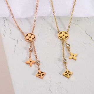 Lucky Clover สร้อยคอโซ่ เหล็กไทเทเนียม 18K กันน้ํา ไม่จางหาย สีโรสโกลด์ หรูหรา