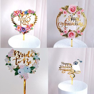 Acrylic Wedding Anniversary Cake Topper Flower Series Mr and Mrs Bride to Be Love Wedding Cake Topper Wedding Decoration