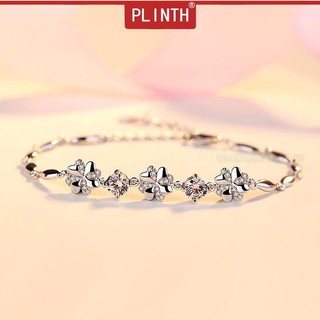 PLINTH สร้อยข้อมือเงินแท้ 925 แฟชั่นญี่ปุ่นเจาะสี่ใบโคลเวอร์1181