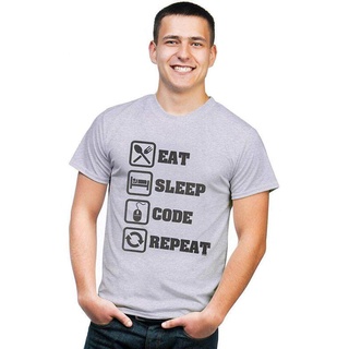 เสื้อยืด พิมพ์ลายโปรแกรมเมอร์ Retreez Eat Sleep Code Repeat สไตล์คลาสสิก เหมาะกับของขวัญวันเกิด สําหรับผู้ชายสามารถปรับแ