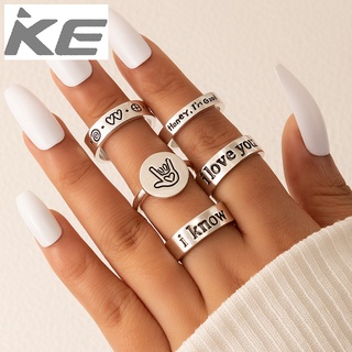 Simple Hip Hop Jewelry Letter Love Ring Five-piece Geometric Ring Set for girls for women low