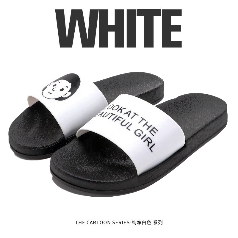 ราคาและรีวิวTPR-material รองเท้าแตะ แบบสวม ไซส์36-44 ( ราคาพิเศษ ) รองเท้าคู่รัก สีขาว ดำ