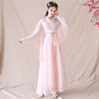 🔥Hot sale~ Hanfu หญิงชุดชั้นในกระโปรงนางฟ้าสีชมพูสดและสง่างามบรรยากาศนางฟ้าสไตล์โบราณแขนกว้างใหญ่เดิมเครื่องแต่งกายกู่เ