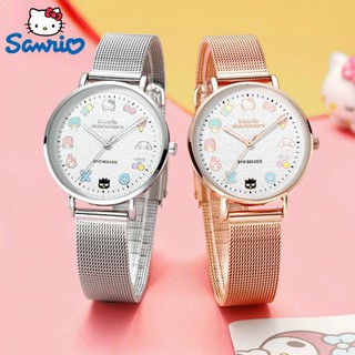 Sanrio Hello Kitty นาฬิกาควอตซ์แฟชั่นสำหรับสุภาพสตรีแบบเรียบง่าย นาฬิกาเกาหลีกันน้ำสำหรับเด็กผู้หญิง นาฬิกาการ์ตูนนักเร