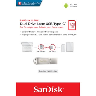 ภาพขนาดย่อของภาพหน้าปกสินค้าSanDisk Ultra Dual Drive Luxe USB Type-C, 128GB (SDDDC4-128G-G46) จากร้าน sandisk_thailand_officialshop บน Shopee ภาพที่ 1