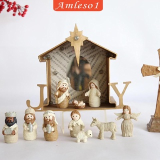 [AMLESO1] Nativity Scene Set Manger Miniatures Baby Jesus Figure Religious Sculptures