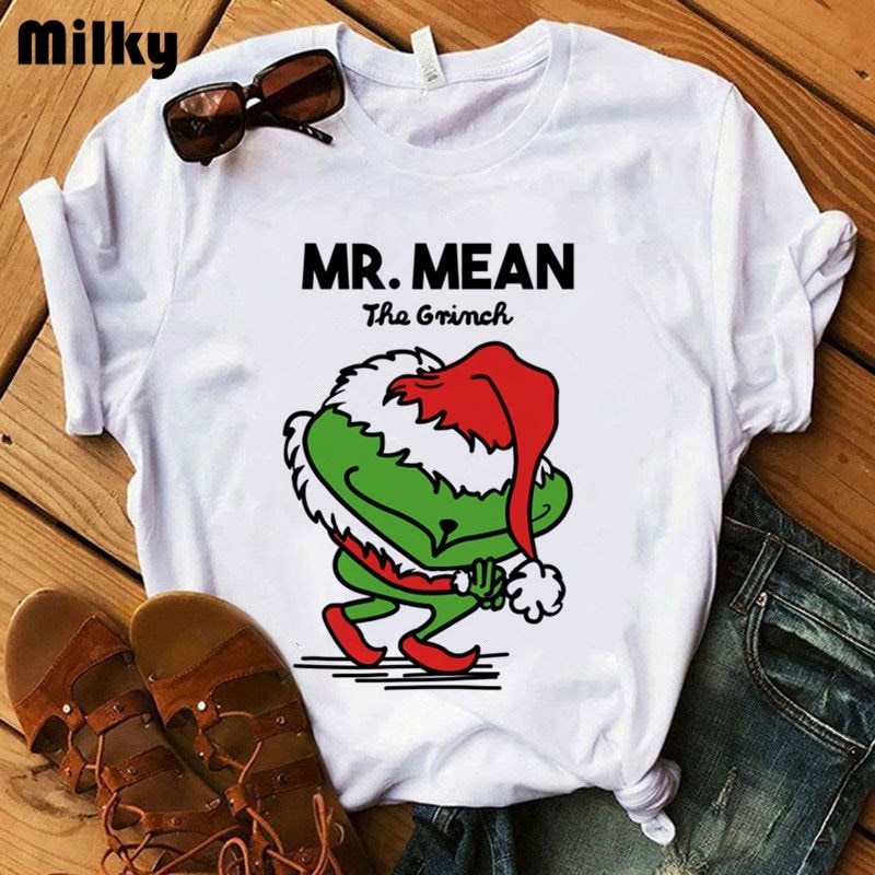 พร้อมส่ง-funny-grinch-t-shirt-women-cute-grinch-graphic-tshirt-female-harajuku-vogue-shirts-for-women-christmas