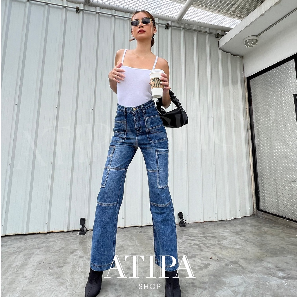 atipashop-jeans-bluey-3728-กางเกงยีนส์-ยีนส์-ขายาว-เอวสูง-ทรงกระบอก-ทรงสวยมาก