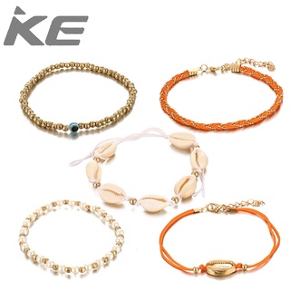 Jewelry braided wax thread rice bead eye conch shell anklet 5-piece set for girls for women lo
