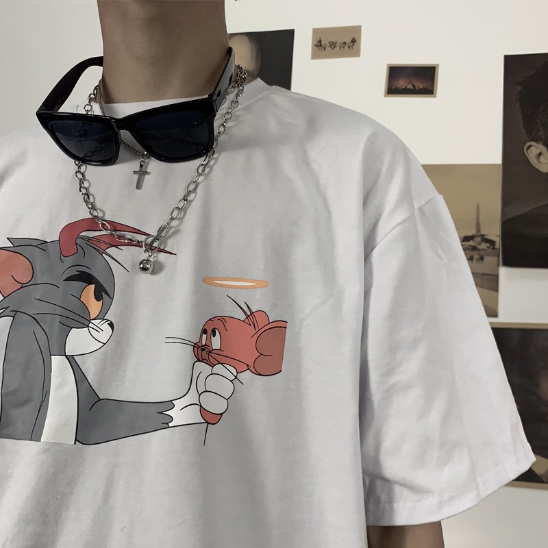 เสื้อยืดแขนสั้นลายการ์ตูนอนิเมชั่นไร้เดียงสา-ผู้ชายและผู้หญิงสามารถสวมใส่ได้