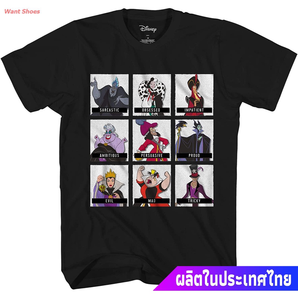 ผ้าฝ้าย-100-เสื้อยืดยอดนิยม-disney-villain-mugshot-emotions-graphic-tee-clic-vintage-movie-disneyland-world-adult-tee-gr