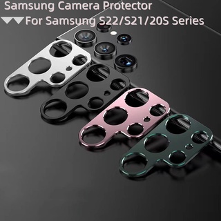 เคสโทรศัพท์มือถือ อลูมิเนียมอัลลอย ป้องกันเลนส์กล้อง พร้อมแหวนขาตั้ง สําหรับ Samsung S21 Ultra S20 S20 Plus S20 Ultra A53 A73 5G A52 A72