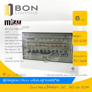 Mizusave🚩 ตู้มิตซูเซฟ ตู้คอนซูมเมอร์ ตู้ควบคุมไฟฟ้า 8 ช่อง  พร้อมเมน (50A,63A) ลูกอุปกรณ์ครบชุด🔺สินค้าเกรดA ราคาถูก🔺