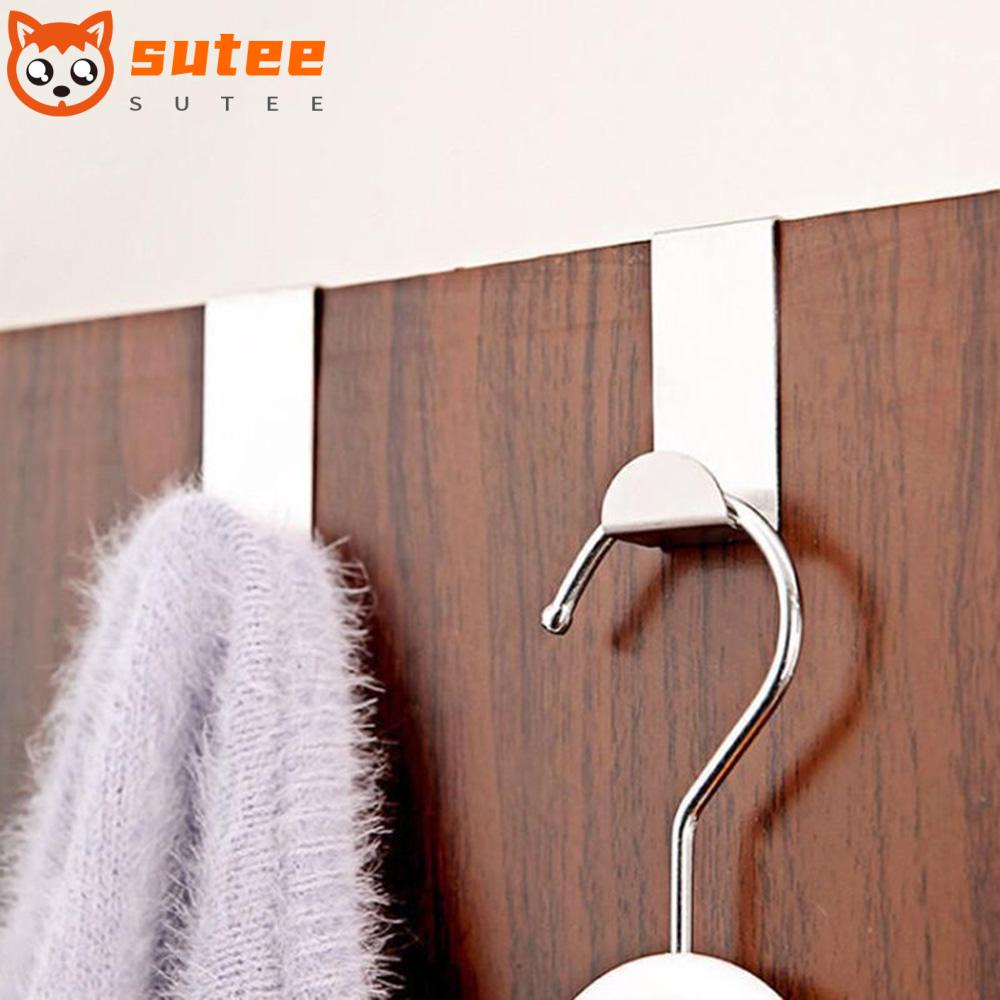 SUER 2PCS Silver Door Hook Holder Stainless Steel Clothes Hanger New