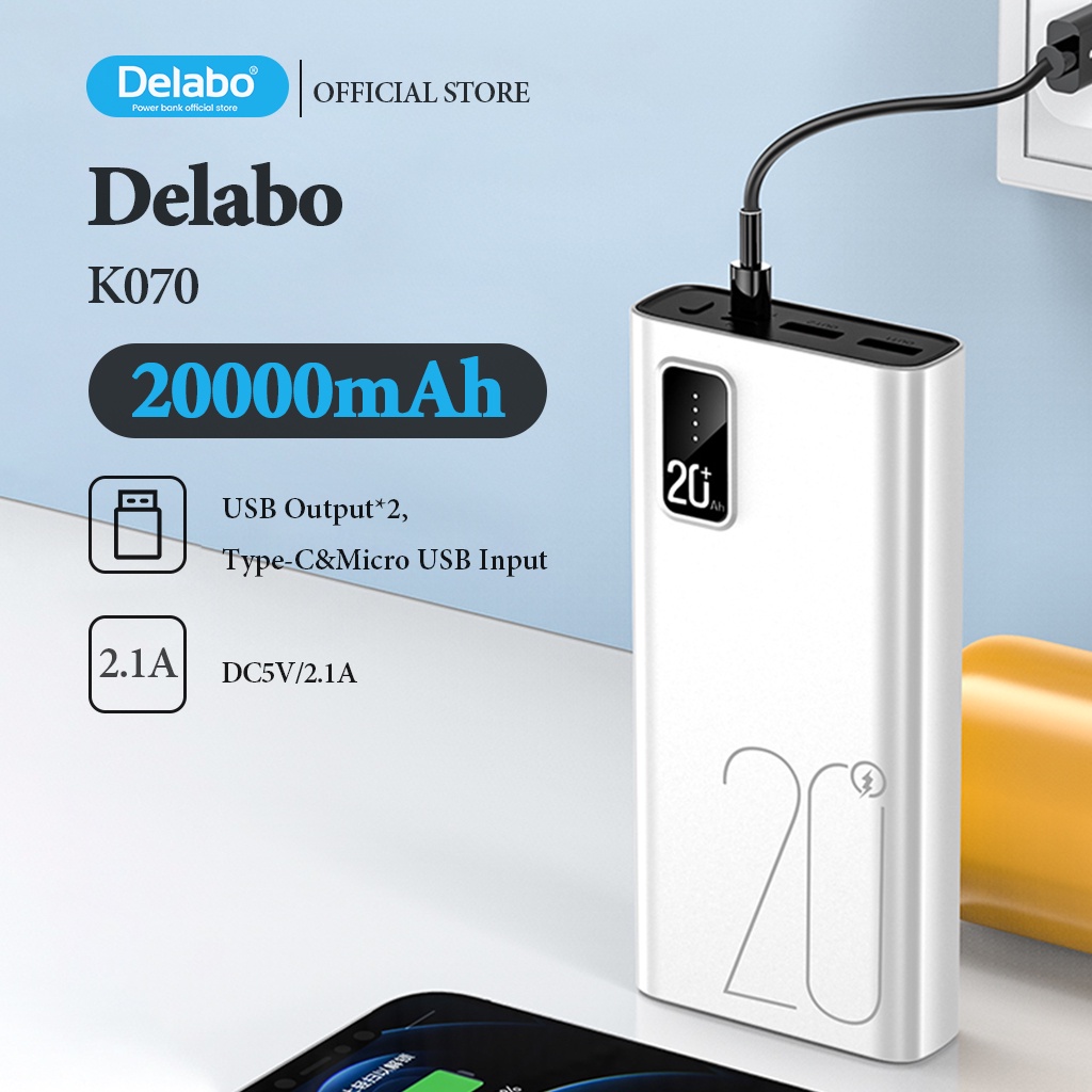 แท้100% Delabo Power Bank 20000mAh เอาต์พุตคู่ อินพุตคู่ 100%ความจุจริง ...