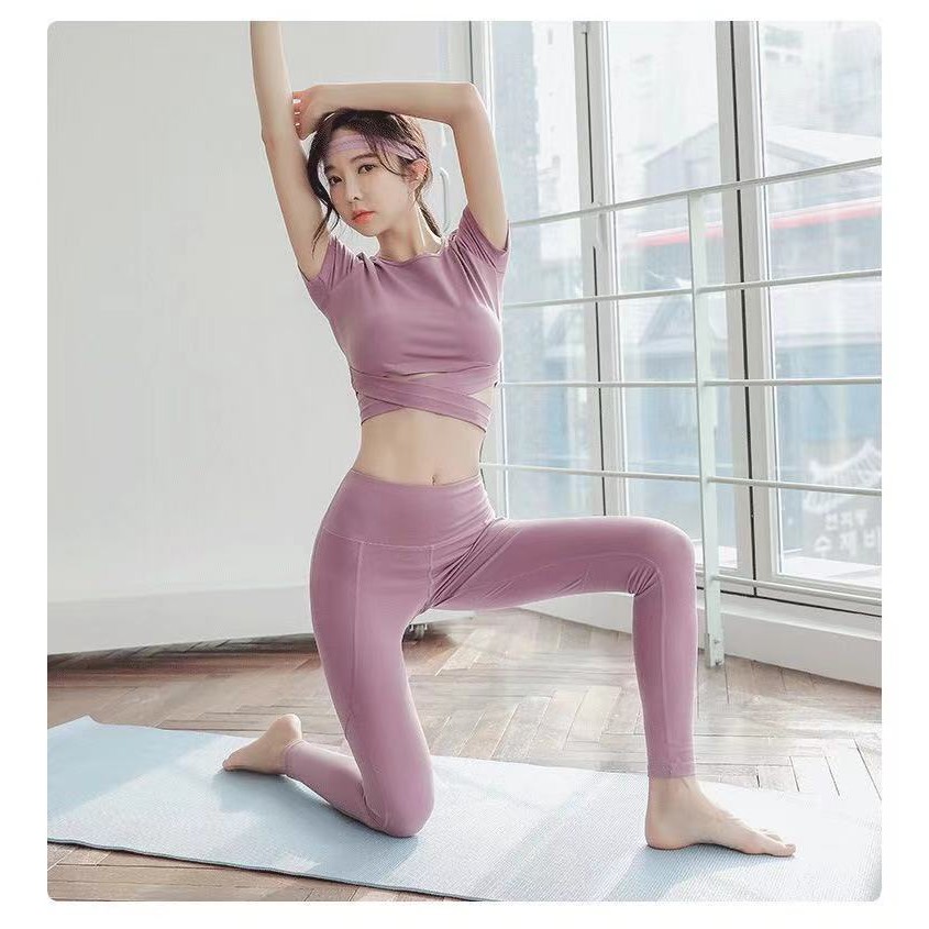 ภาพสินค้า️ส่งไวจากไทย ️(YOGA-206) Set Yoga ชุดกีฬาแฟชั่น ชุดโยคะขายาวแขนสั้น ชุดออกกำลังกาย เสื้อแขนสั้น+กางเกงขายาว(มีแยกขาย) จากร้าน arayalady บน Shopee ภาพที่ 5
