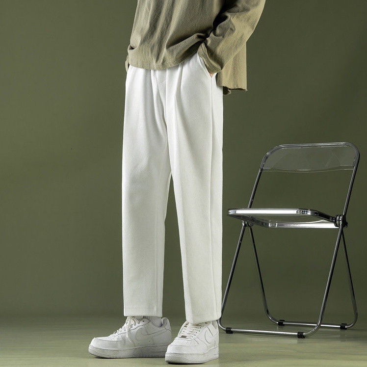 ภาพหน้าปกสินค้ากางเกงผู้ชาย ไม่เป็นทางการ ตัดตรงสีขาว สีพื้น ทรงหลวม สำหรับ