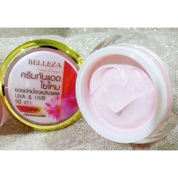 belleza-กันแดดใยไหม-15g-ชมพู-เนื้อครีมสีชมพู-ครีมกันแดดใยไหม