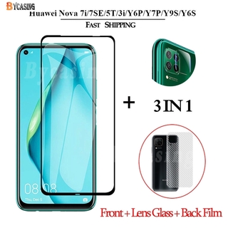 3-in-1 Tempered Glass Screen Protector For Huawei Y7A Nova 7i 7SE 5T 3i 2i Y9S Y6S Y5P Y6P Y7P Y9 Prime P40 P30 Lite Camera Lens Film Clear Back Sticker BY