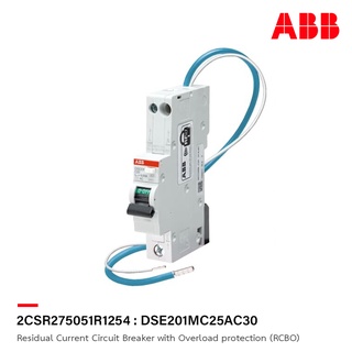 ABB : DSE201MC25AC30 : Miniature Circuit Breaker with Overload protection (RCBO), Type AC, 1P, 25A, 10kA, 30mA, 240V