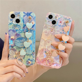 New เคสโทรศัพท์ for IPhone 13 Pro Max IPhone12 Pro Max IPhone11 Pro Max IPhone X Xs Max IPhoneXR Fashion Soft Case with Heart Bracelet INS Painting Flowers Cover เคส IPhone13Pro Camera Lens Protection