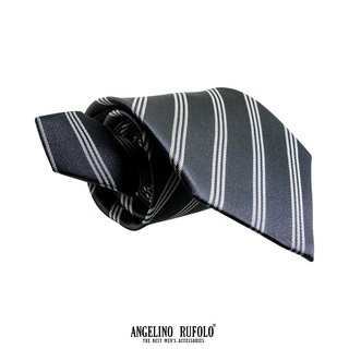 ANGELINO RUFOLO Necktie(NTN1750-ทาง023) เนคไทผ้าไหมทออิตาลี่ 100% คุณภาพเยี่ยม ดีไซน์ Stripe Pattern สีกรมท่า