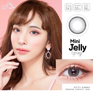 mini Jelly Gray (1)(2)  มินิ สีเทา โทนสุภาพ Kitty Kawaii ค่าอมน้ำ55% Contact Lens Bigeyes คอนแทคเลนส์ ค่าสายตา สายตาสั้น