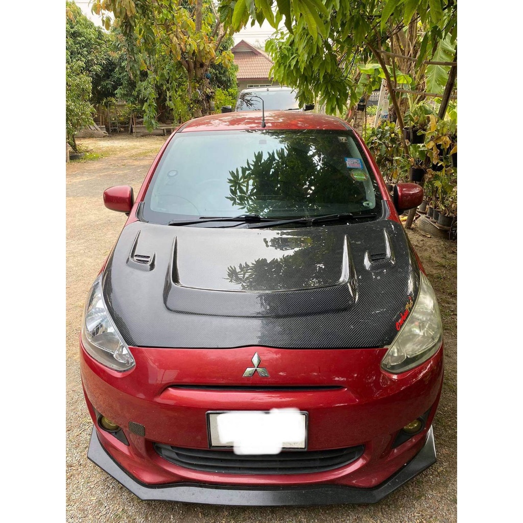 carbon-plus-ฝากระโปรงคาร์บอน-ไฟเบอร์-คาร์บอน-เคฟล่า-mitsubishi-mirage-ลายสอง