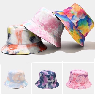 สินค้า หมวกบัคเก็ต พิมพ์ลายมัดย้อมแบบใหม่ หมวกแฟชั่นสีสันสดใส ใส่ได้ทั้ง2ด้าน