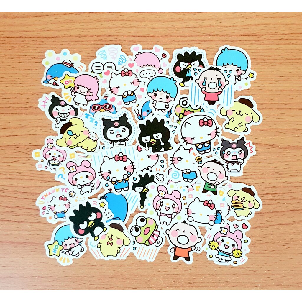 สติ๊กเกอร์-รวม-sanrio-ชิ้นเล็กๆ-แพ็ค-60ชิ้น-อีโมจิ-ซานริโอ้-ติดแน่น-กันน้ำ-คิตตี้-kitty-little-twin-star-minna-no-t