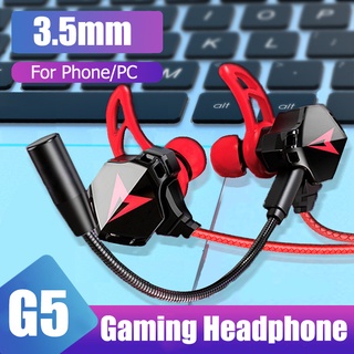 G5 หูฟังเกมมิ่ง หูฟังเล่นเกม 3.5 มม หูฟังมีไมค์ In Ear Gaming Headphone เบส หูฟังสเตอริโอ สำหรับ โทรศัพท์/แล็ปท็อป/คอมพิวเตอร์/PC