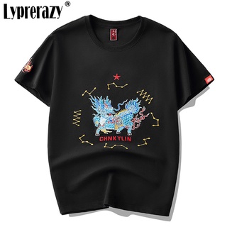 Lyprerazyสไตล์จีนใหม่ผ้าฝ้ายแขนสั้นDragonเย็บปักถักร้อยเสื้อT O-Neckผู้ชายเสื้อลำลองเสื้อยืดแฟชั่นMens Tees