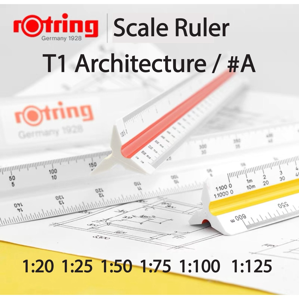 ROTRING แถว ไม้บรรทัดสเกลสามเหลี่ยม ที1 (สถาปัตยกรรม) - 1:20, 1:25, 1: ...
