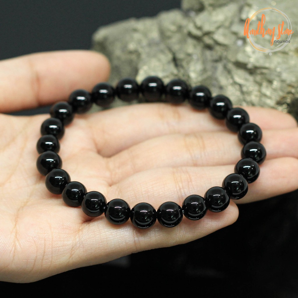 โค้ดส่งฟรีเก็บหน้าร้าน-หินนิลดำ-หินโอนิกซ์-ขนาด-8-มิล-onyx-กำไลหินมงคล-หินแบล็คโอนิกซ์-กำไลหินแท้-กำไลหิน-หินสีดำ