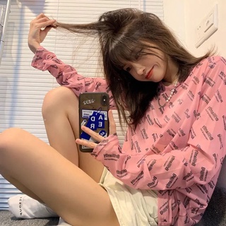 เสื้อยืดแขนยาวลําลอง ผ้าตาข่าย กันแดด พิมพ์ลาย สไตล์เกาหลี แฟชั่นฤดูร้อน เข้ากับทุกการแต่งกาย สําหรับผู้หญิง 2022
