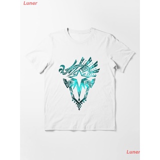 tshirtเสื้อยืดคอกลมฤดูร้อนLuner เสื้อยืดแขนสั้น Monster Hunter World Iceborne - Logo (Design Galaxy) Fond noir T-shirt c