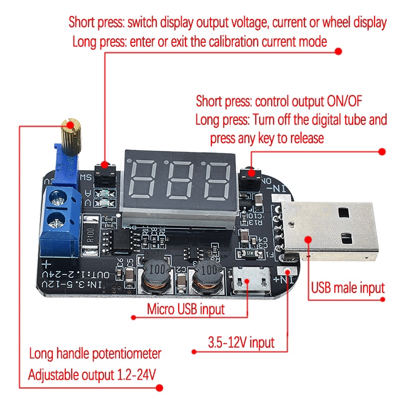 ภาพสินค้าโมดูลเพาเวอร์ซัพพลายUsb Micro Usb 5v To 3 . 3 V 9 V 12v 18 V 24 V ไฟ Led สายเคเบิ้ลเชื่อมต่อ Adjustable Buck-Boost Power Supply Module จากร้าน meltsee.th บน Shopee ภาพที่ 1