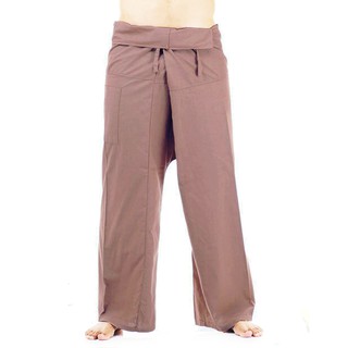 กางเกงเล ไซด์ใหญ่ ผ้าฝ้าย ขาก๊วย มีกระเป๋า พร้อมส่ง Thai Fisherman pants Big Size สีกะปิ สวยมาก