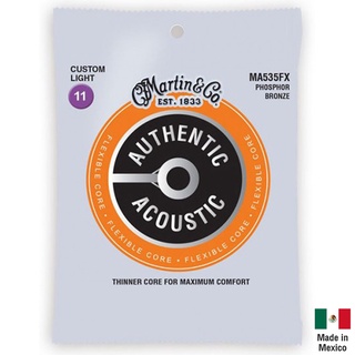 สินค้า Martin® MA535FX สายกีตาร์โปร่ง เบอร์ 11 แบบ 92/8 Phosphor Bronze ซีรี่ย์ Authentic Acoustic ของแท้ 100% (Custom Light, 0.011 - 0.052) ** Made in Mexico **