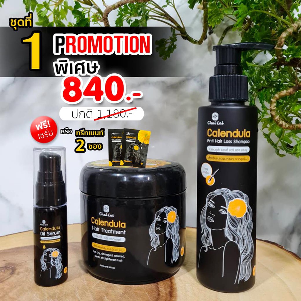 แชมพูดาวเรือง-150-ml-ทรีทเม้นท์ดาวเรือง-ไฉไล-chai-lai-calendula-hair-treatment-ทรีทเมนต์ผมดาวเรือง-1-กระปุก-300ml